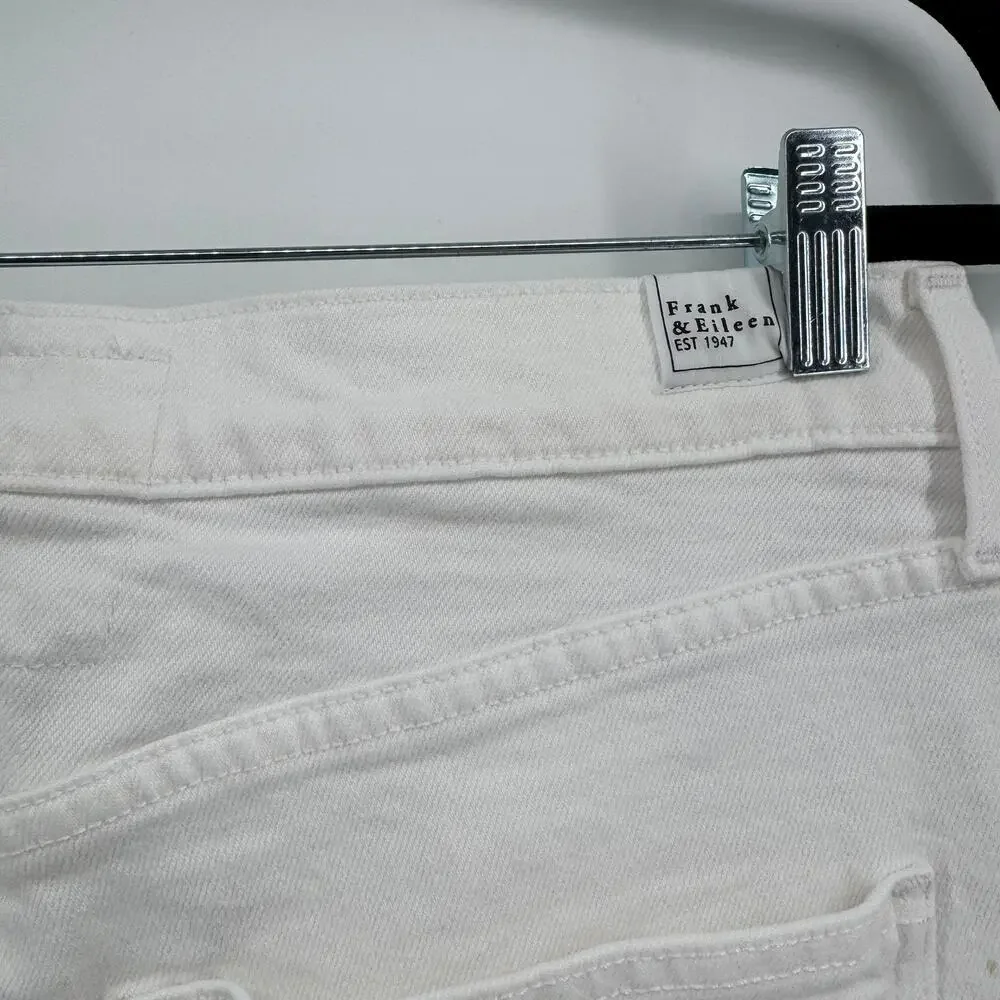 Frank & Eileen Monaghan Mom Jean Sz 32 White Denim Frayed Hem Straight Leg USA - Picture 5 of 13